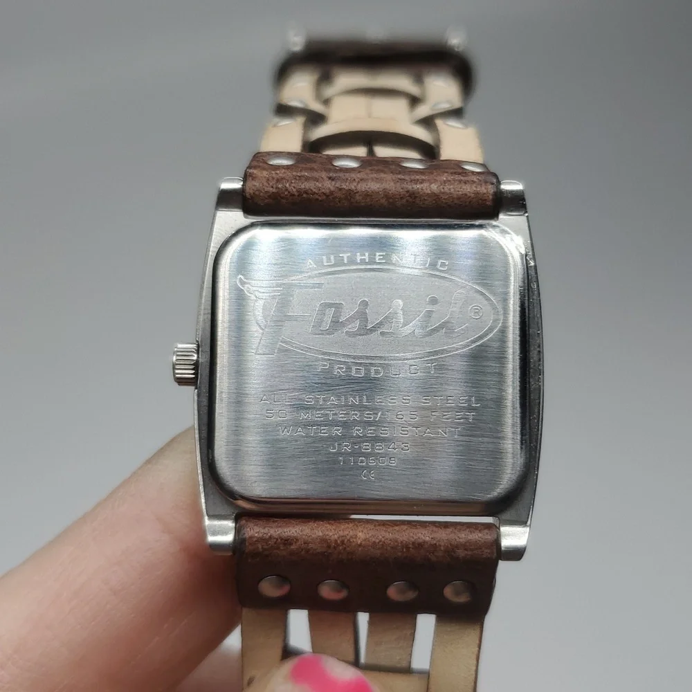 Fossil Watch JR8843 Pink Face Brown Woven Leather Band NWOT